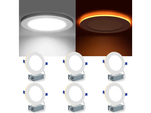 6 Pack 6 Inch 5CCT LED Recessed Lighting with Night Light, 2700K/3000K/3500K/4000K/5000K Selectable Ultra-Thin LED Recessed Ceiling Lights,...