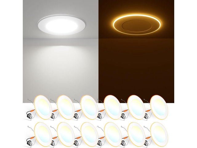12 Pack 5/6 Inch 5CCT LED Recessed Lighting with Night Light 2700K/3000K/4000K/5000K/6000K Selectable,Dimmable Retrofit Flat Can Lights,...