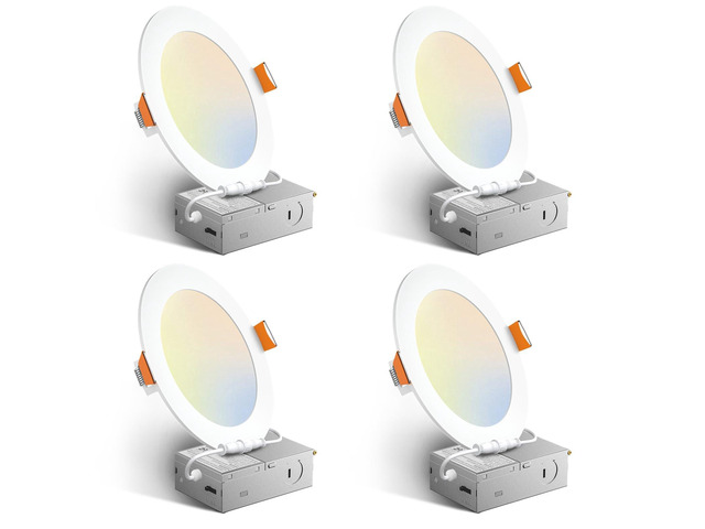 4 Pack 6 Inch 5CCT Ultra-Thin LED Recessed Ceiling Light 1050LM High Brightness, 12W Low Power, 5%-100% Smooth Dimming, Junction Box Included,...