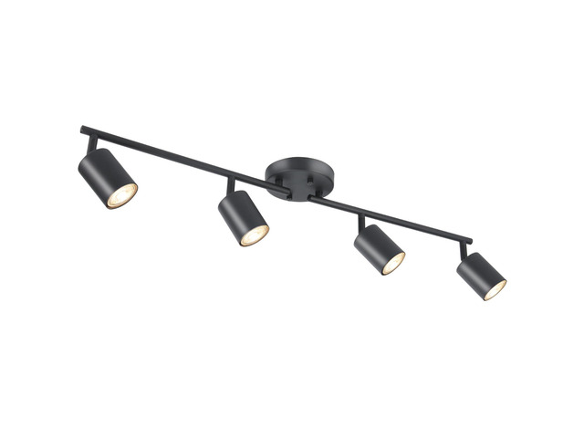 LED 4 Light Track Lighting Kit, Black 4 Way Ceiling Spot Lighting, Flexibly Rotatable Light Head for Kitchen, Living Room, Bedroom, Bulb Not Included