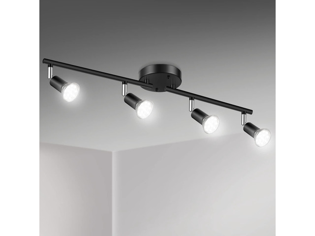 LED 4 Light Track Lighting Kit, 24.8'' Black 4 Way Ceiling Spot Lighting, Flexibly Rotatable Head, Track Light Included 4 x LED GU10 Bulb (4W,...