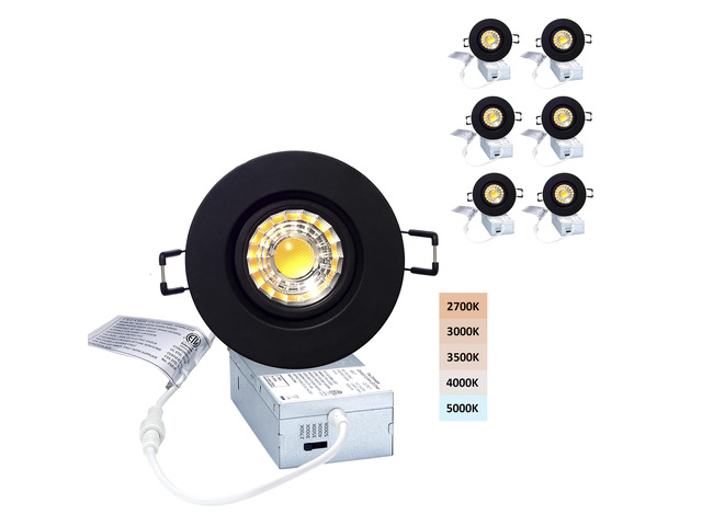 3 Inch LED Recessed Lights 6 Pack,Adjustable Gimbal Downlight, Black 360°Rotatable,Die-cast Aluminum,8W 851LM,Premium Canless Spotlight,5CCT...