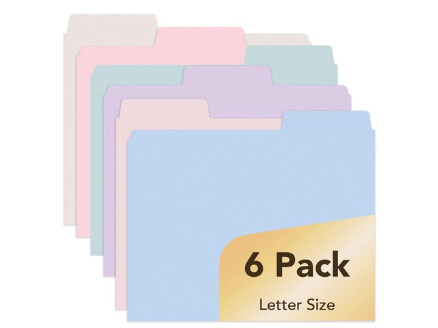 Pastel File Folders, 1/3 Cut Tab, 6 Pack, Letter Size Colored Letter Office Supplies File Folders