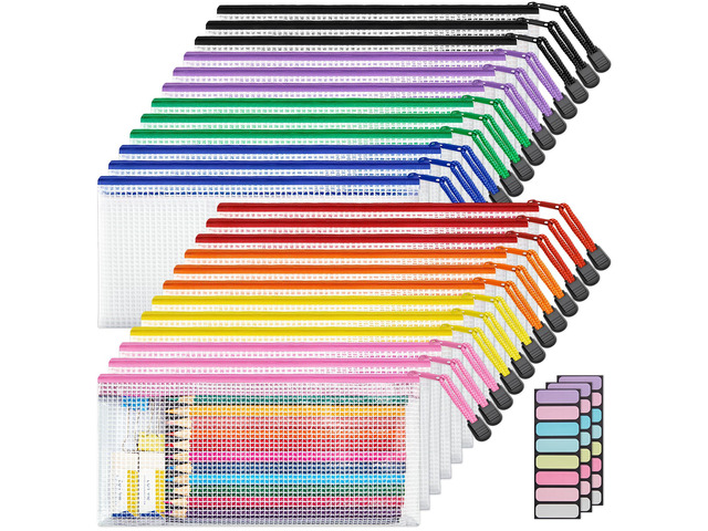 A6 Size Mesh Zipper Pouch Bags, Waterproof Pencil Pouches, 24 Pack Waterproof Pencil Pouch for School Supplies Storage, Small Zipper Pouches (9.3×...