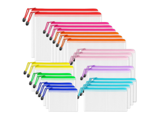 Multisize Mesh Zipper Pouches (9 Colors, 24 Packs), Zip Bag for School Office Supplies, Puzzles & Games Organizing Storage