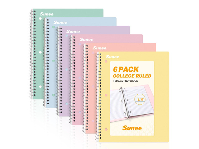 Spiral Notebooks, 6 Pack, 1-Subject, College Ruled Paper, 8' x 10-1/2', 70 Sheets per Notebook, Assorted Pastel Colors Spiral Notebooks for School