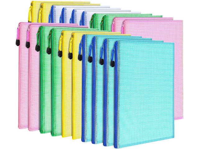 20PCS Zipper Pouch, A4 Mesh Zipper Pouch Bags, Waterproof Bag, Mesh Bags for Classroom Organization, Toy Storage, School Supplies, Travel...