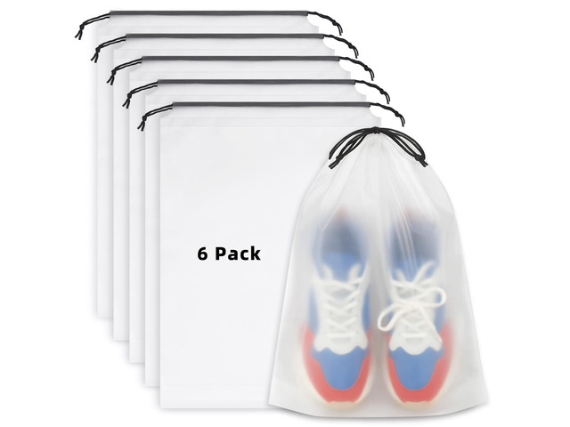 Clear Shoe Bags for Travel, 11.8 x 15.7 Inch, 6 Pcs Waterproof Drawstring Shoe Bags, Shoe Storage and Packing Bags, Travel Essentials for Women...