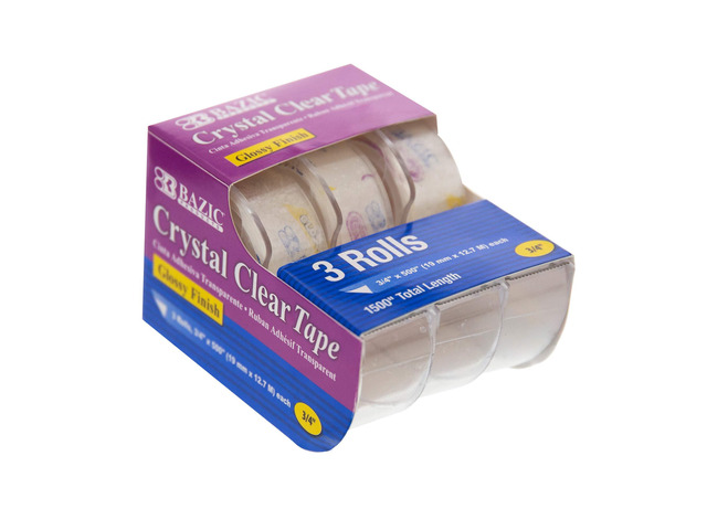 Crystal Clear Tape, 3/4 in x 500 in, 3 Ct, 24-Box Rolls of 3/4 in x 500 in glossy crystal clear tape, Each in its own reusable dispenser, For home,...