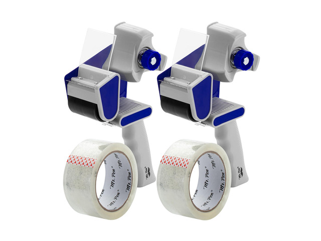 Heavy Duty Packing Tape Dispenser Gun, 2 Inch 2 Pack with 2 Clear Tape Rolls, Handheld Tape Gun for Moving, Shipping, Sealing Boxes & Packaging