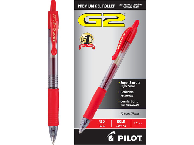 G2 Premium Gel Roller Pens, Bold Point 1 mm, Red Pens, Pack of 12