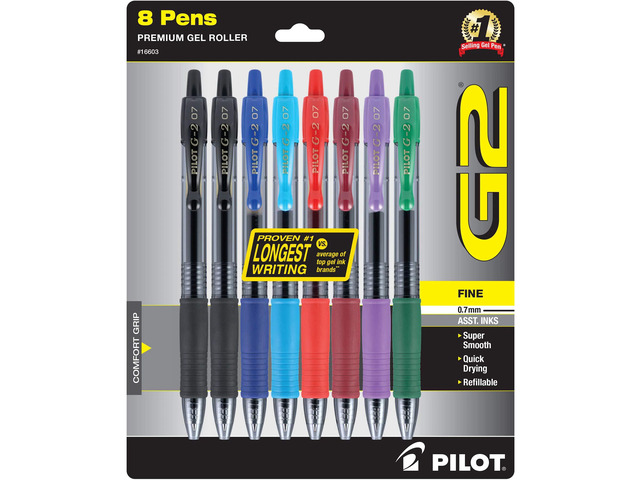 G2 Premium Gel Ink Pens Fine Point (0.7mm), 7 Colors, 8 Count