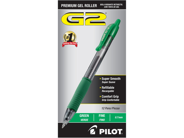 G2 Premium Gel Roller Pens, Green Ink Pens Fine Point, Pack of 12