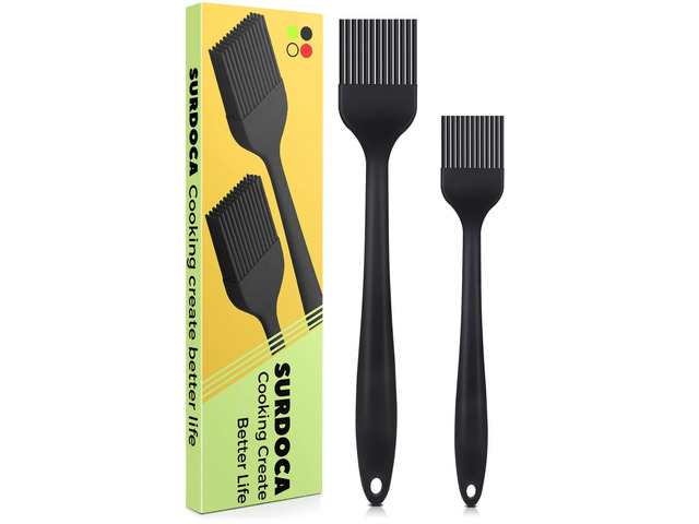 Silicone Pastry Basting Brush - 2Pcs 10 + 8 in Heat Resistant Brush for Baking Cooking Food, BPA Free Kitchen Brush for Sauce Butter Oil, Stainless...