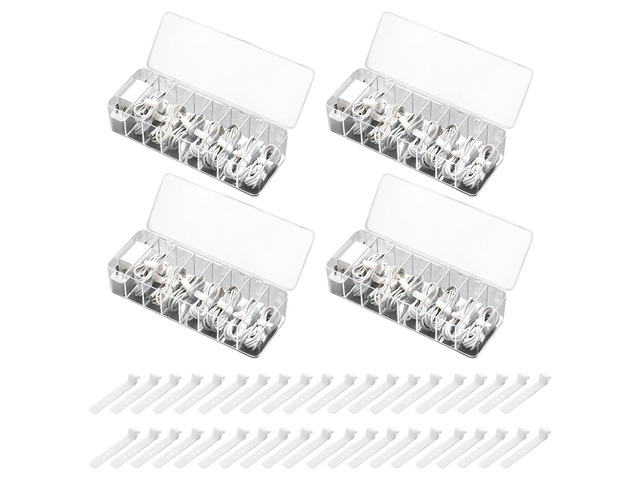 4 Pcs Cable Organizer Electronics Cable Box with 40 Pcs Wire Ties Plastic Cord Storage Box with Clear Lid, for Home Office, Supplies Desk,...