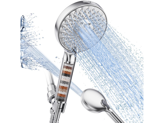 Filtered Shower Head with Handheld High Pressure 9 Spray Mode Showerhead Detachable Shower Head Water Softener Filters Beads for Hard Water Remove...