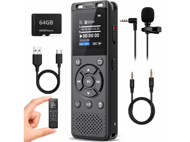 64GB Digital Voice Recorder with Playback,Audio Recording Device for Lectures Meeting/Classes/Interviews,Tape Recorder with Voice...