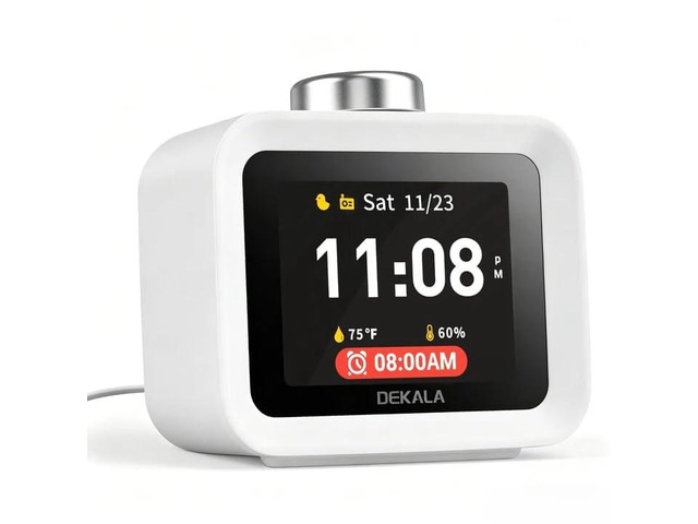 ChronoSense Alarm Clock Radio for Bedroom Temperature Humidity, 7-Day Programmable 4 Alarms, 100dB Loud Gradual Alarm for Heavy Sleeper, Visual...