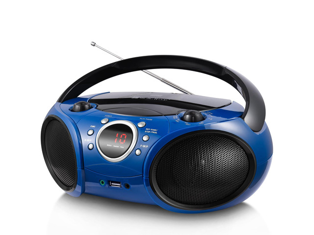 Singingwood Portable CD Player Boombox Blue AM FM Radio, Bluetooth, USB Port CD-R/RW MP3, 3.5mm Aux Input & Headphone Jack, Dual Power AC/Battery