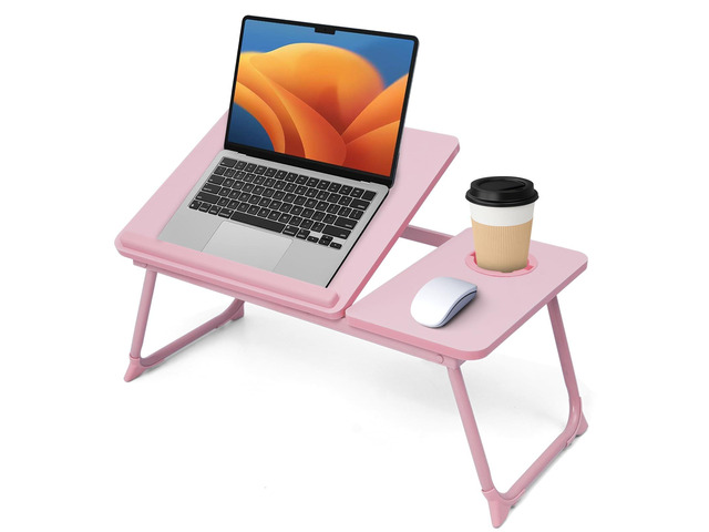 Lap Desk for Couch/Sofa/Floor, 5-Angle Adjustable Bed Desk with Foldable Legs &Cup Holder, Light Weight Bed Tray Table for Writing/Eating/Reading,...