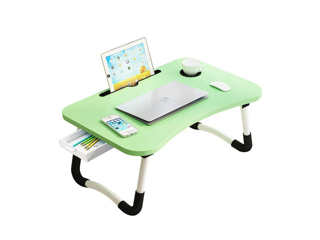Lap Laptop Desk with Storage Drawer, Holders for Cup and Tablet, Laptop Bed Tray Table with Foldable Legs, Laptop Bed Stand, Portable Standing...