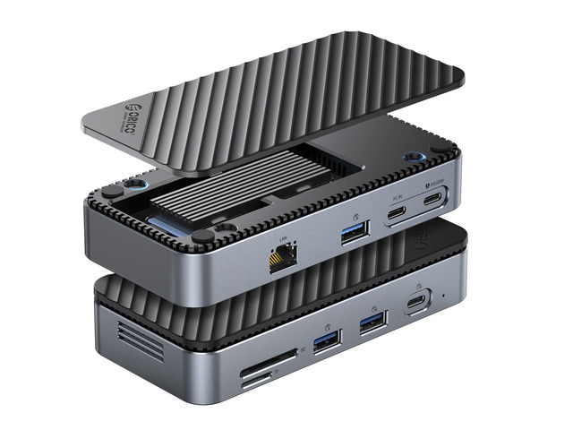 9-in-1 USB C Hub with M.2 NVMe SSD Enclosure 10Gbps, Tool Free Hub Docking Station with Built-in Fan, Gigabit Ethernet, 100W PD, SD/TF, Type C &...