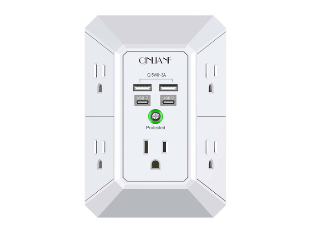 Surge Protector, 5 Outlet Extender with 4 USB Ports(2USB-C) 1680 Joules, 3-Sided Power Strip, Multi Plug Wall Outlet Adapter Spaced for Home Travel...