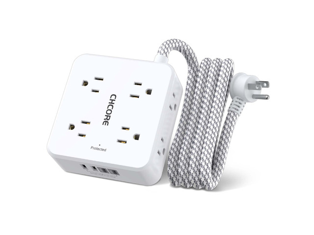 Surge Protector Power Strip - 6Ft Braided Extension Cord with 8 Outlets with 4 USB (2 USB C) Charging Ports, Flat Plug Multi Plug Outlet Extender...