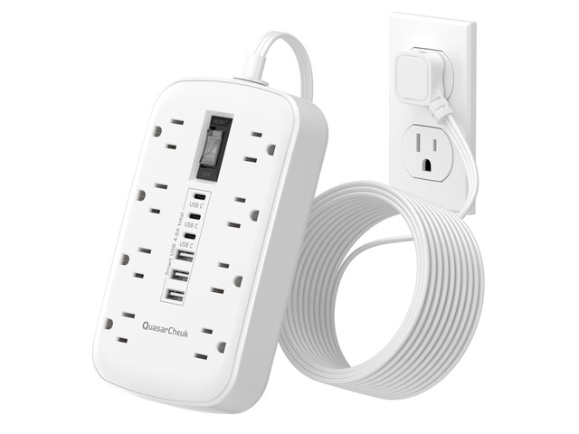 3FT Extension Cord with 6 USB(3 USB C) 8 Outlets, Flat Plug Power Strip 1625W, USB-C(15W), Surge Protector, Charging Station for Multiple Devices,...