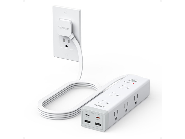 Surge Protector Power Strip with 1050J Protection, 6 Ft, Grey 9 Outlets with 4 USB (2 USB C), Flat Plug Extension Cord, 20W Multiple Charging...