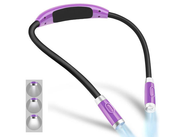 Rechargeable LED Neck Book Light for Reading in Bed 3 Brightness Levels/Flexible Soft Silicone Arms Comfortable Wear/Long Lasting,Great for...