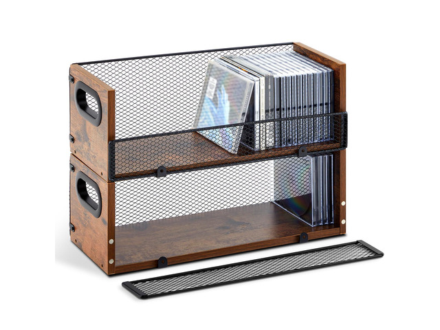 2 Pcs Wooden Cd Storage Box Holder Racks Retro Cassette Tape Display Stand with Carrying Handles, Organizer Shelf for Movie Cases, Dvds, Cd...