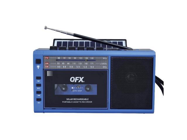 Retro Bluetooth Boombox Cassette Tape Player Recorder, J-200BT, Blue Portable, Solar Charger Panel, AM/FM/SW Radio, USB/TF Card, Earphone Jack,...