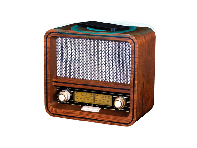 Fuse RAD Vintage Wood Retro Radio AM/FM Radio with Bluetooth, Wireless Charger & AUX Input Mid Century Modern Style Handcrafted Ashtree Wood