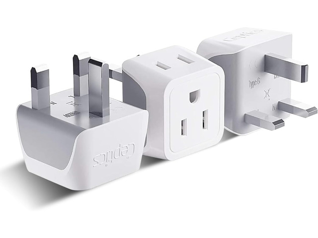 2 in 1 UK Adapters for Travel, Dual USA Input, Grounded, Pack of 3 Type G Adapter for Travel, US to UK Plug Adapter with 2 USA Outlet, UK Travel...
