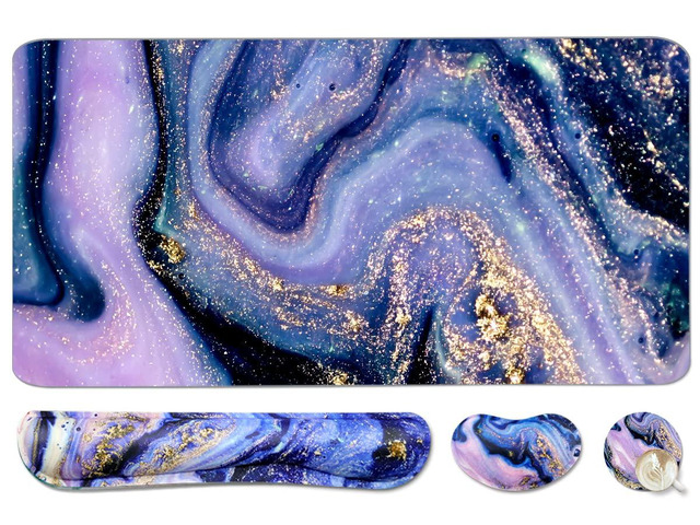 4-in-1 Large Gaming Mouse Pad, Keyboard Wrist Rest Pad & Wrist Support Mousepad Set, Extended Desk Pad Waterproof Desk Mat for Home Office Study...
