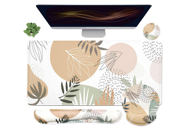 4-in-1 Gaming Mouse Pad Wrist Support SetDesk Pad + Mouse Pad with Wrist Rest + Keyboard Wrist Rest + Coaster, Ergonomic Design for Home Office...