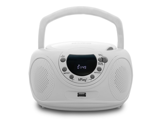 P16 Portable CD Player Boombox with Bluetooth, White CD/CD-R/MP3-CD, FM Digital Radio, USB/MP3 Playback, Aux-In & Headphone Jack, AC/Battery Powered