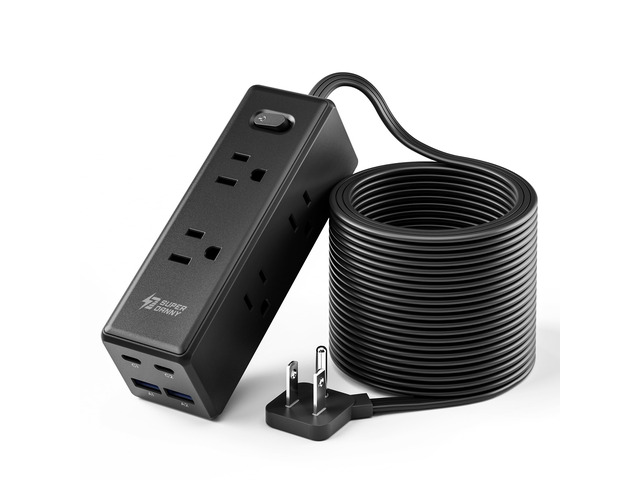 15Ft Extension Cord with Multiple Outlets, Flat Plug Power Strip Long Extension Cord with 6 Outlets, 4 USB Ports(2 USB C), Surge Protector for...
