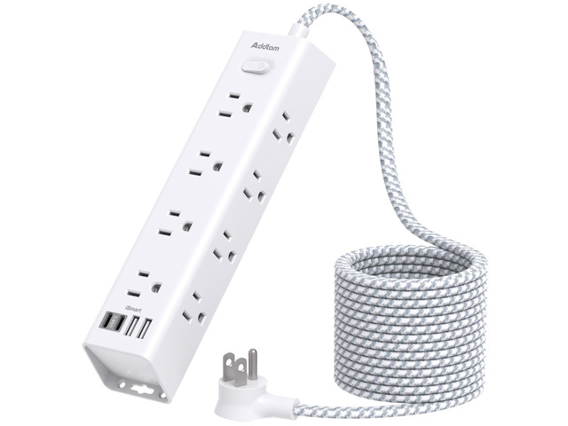 Surge Protector Power Strip - 10 FT Extension Cord with 12 AC Outlets 4 USB Flat Plug Power Strip Wall Mount Overload Protection, 1050J, Desk...