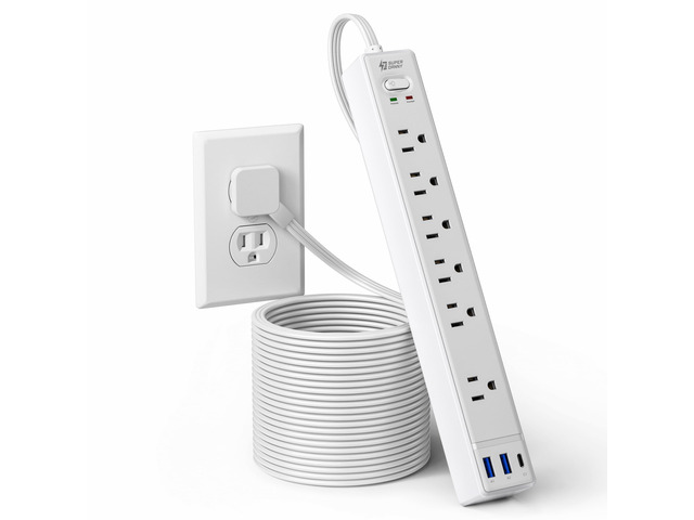 15Ft Long Extension Cord, Flat Plug Surge Protector Power Strip 6 Outlets & 3 USB, Flat Plug Power Strip Wall Mountable, Desk Charging Station for...