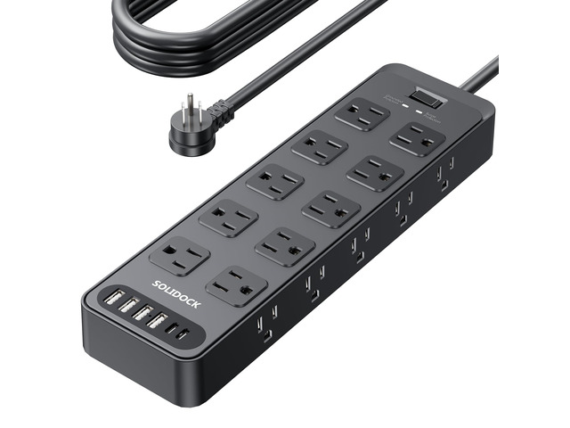 Power Strip Surge Protector Flat Plug with 20 AC Outlets 6 USB Chagring Ports, 1875W/15A, 2700J, 15 Feet Heavy Duty Extension Cord for Home,...
