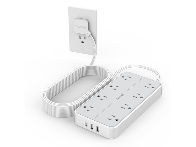 Power Strip Surge Protector, 15FT Flat Plug Extension Cord 8 Outlets 3 USB Charger(1 USB C), 1080 Joules Protection, Wall Mountable Charging...