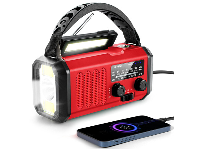 10000mAh Emergency Crank Radio, NOAA/AM/FM Weather Radio, Type-C Charge,Solar Charging,SOS, 3 Modes LED Torch, Reading Lamp, Compass for Outdoor...