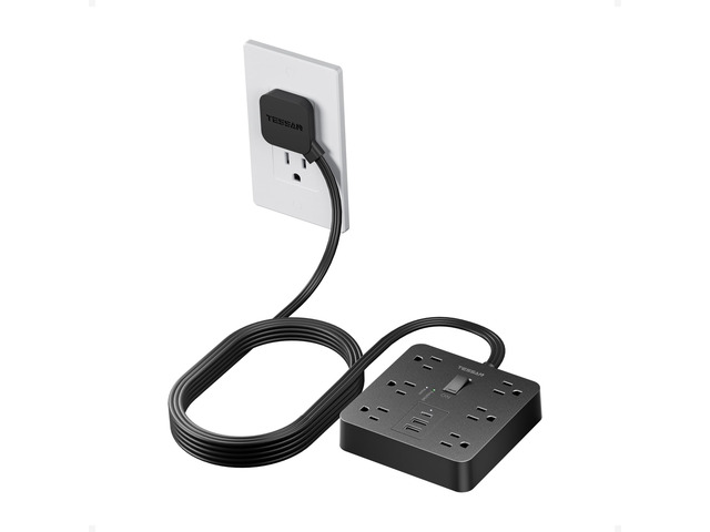 Surge Protector Power Strip, 10Ft Flat Plug Extension Cord, Black 6 Outlets and 4 USB Ports (2 USB C), 1700 Joules Surge Protection, Outlet...