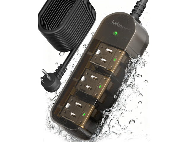 Outdoor Power Strip Weatherproof, 3 AC Outlets, 25FT Extension Cord 1625W/13A, Anti-Electric Shock, IPX6 Waterproof Surge Protector for Backyard,...