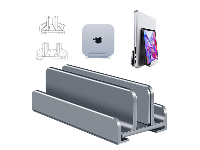 Aluminum Vertical Laptop Stand Holder for Desk Compatible with MacBook Pro, MacBook Air, Dell, HP, Lenovo, Up to 17.3 inches, Blue-Gray