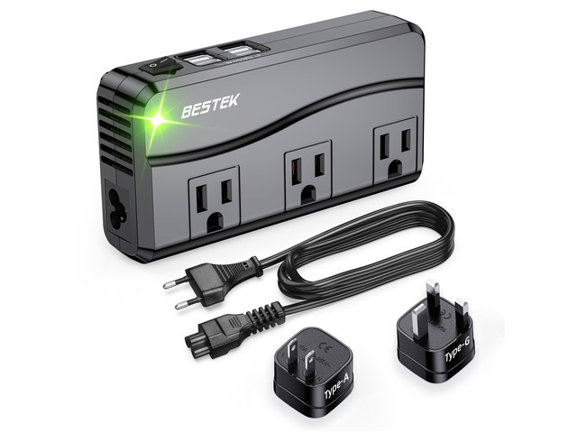 Universal Travel Adapter 220V to 110V Voltage Converter with 6A 4-Port USB Charging and UK/AU/US/EU Worldwide Plug Adapter (Black)