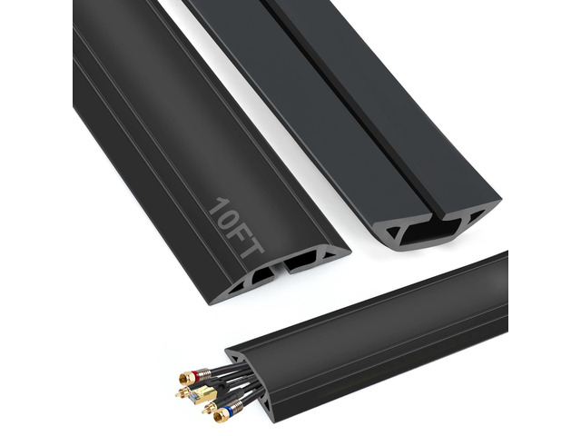 10 ft Cord Covers for Wires on Floor, Heavy Duty PVC Duct Floor Cord Cover, Floor Cable Cover Easy to Unroll Prevent Trip Hazard for Home Office or...