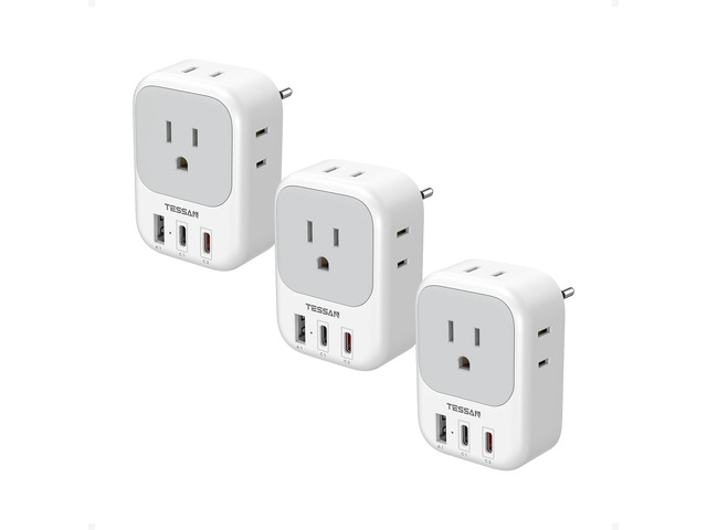 European Travel Plug Adapter, PD 20W Type C 3 Pack 4 AC Outlets 3 USB Ports (2 USB C), US to Europe, USA to EU Italy Spain France Iceland Germany